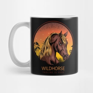 horse head illustration with moon background Mug